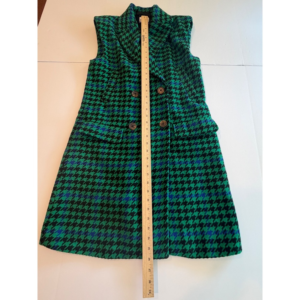 Future Collective Green Blue Houndstooth Longline Vest Double Breasted S - Picture 7 of 9